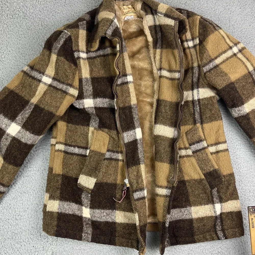 Vintage 60's‎ Bemidji Woolen Mills Wool Buffalo Plaid Mackinaw Jacket Brown 40
